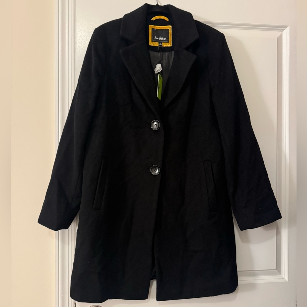NWT Sam Edelman Black Notch Collar Wool Coat Size 12